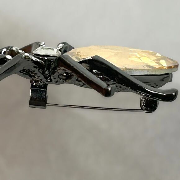 Champagne Crystal Spider Pin Brooch Amber Rhodium Plated Brass 2" Gothic Emo - Picture 4 of 7